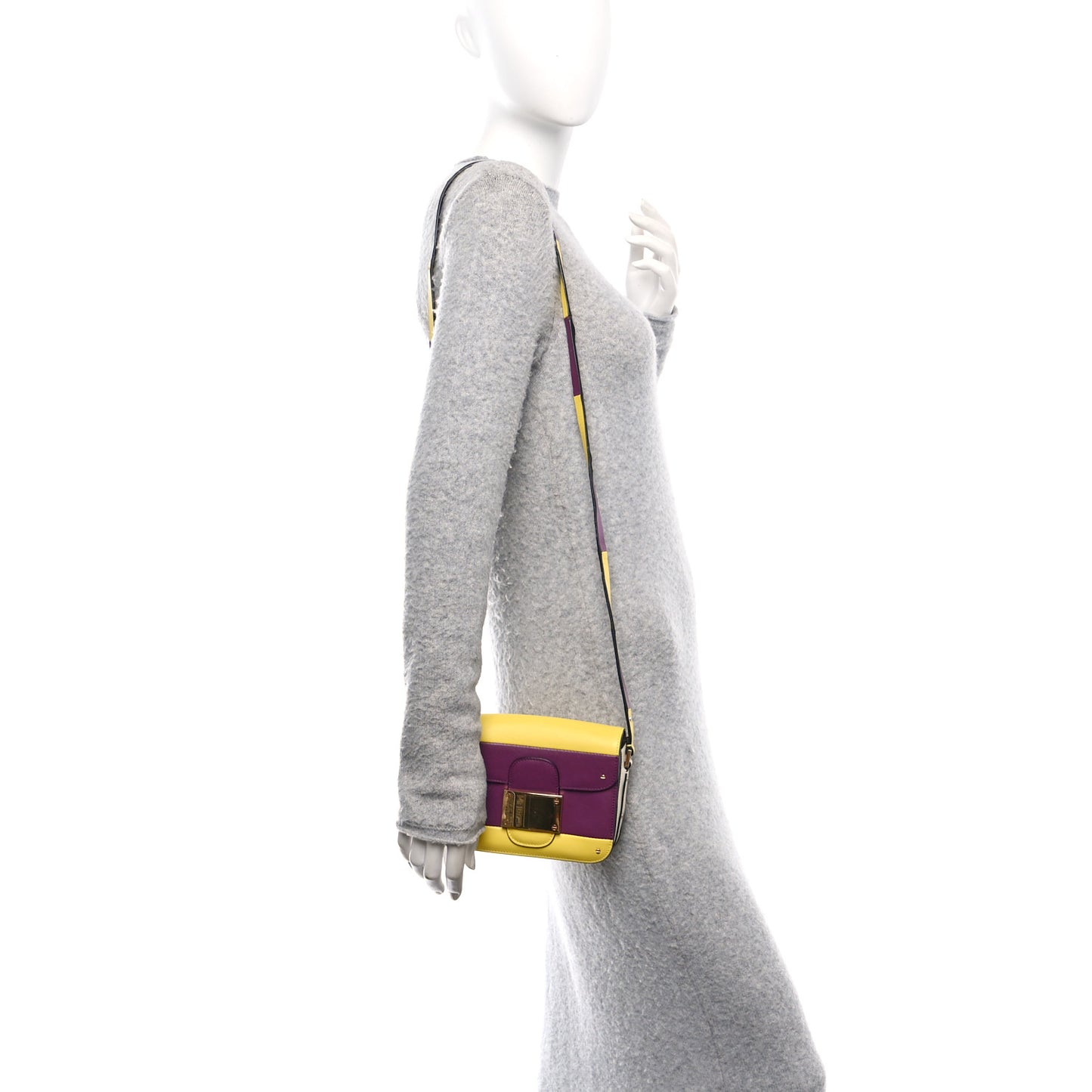 Calfskin Mini Rivet Colorblock Shoulder Bag Purple Yellow