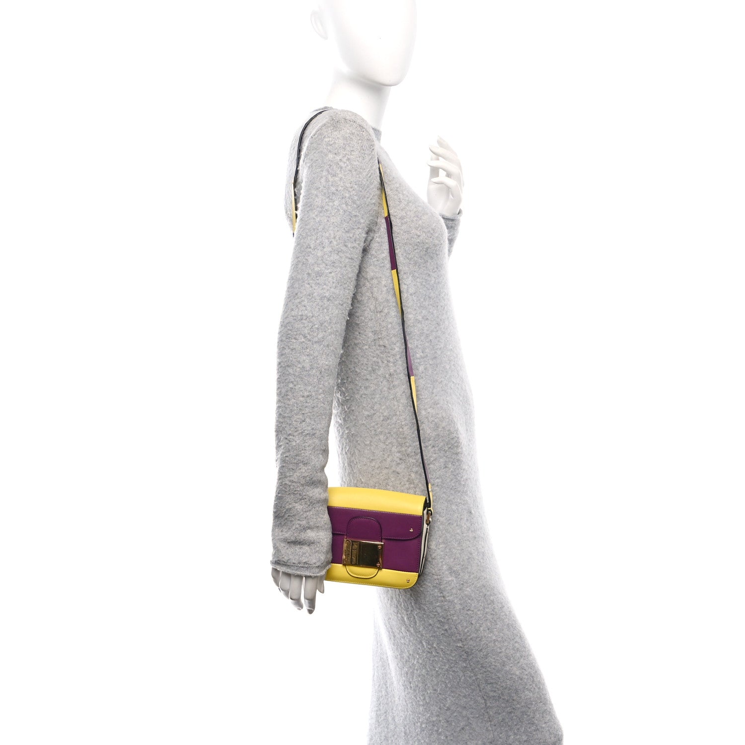 Valentino Garavani Calfskin Mini Rivet Colorblock Shoulder Bag Purple Yellow 2 of 11