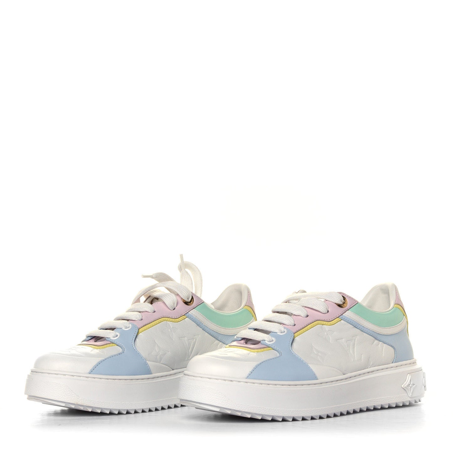 Monogram Embossed Lambskin Time Out Sneakers 38 Light Blue Pastel