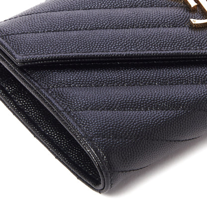 Saint Laurent Grain De Poudre Matelasse Chevron Monogram Flap Wallet Black 5 of 9