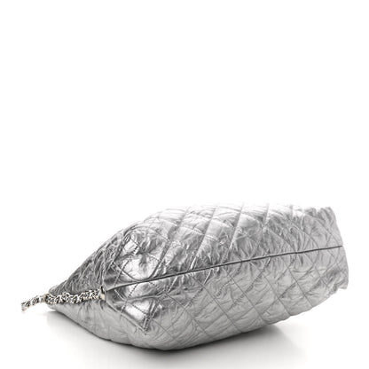 Chanel Metallic Crackled Calfskin Quilted Large Big Bang Hobo Silver 4 of 10
