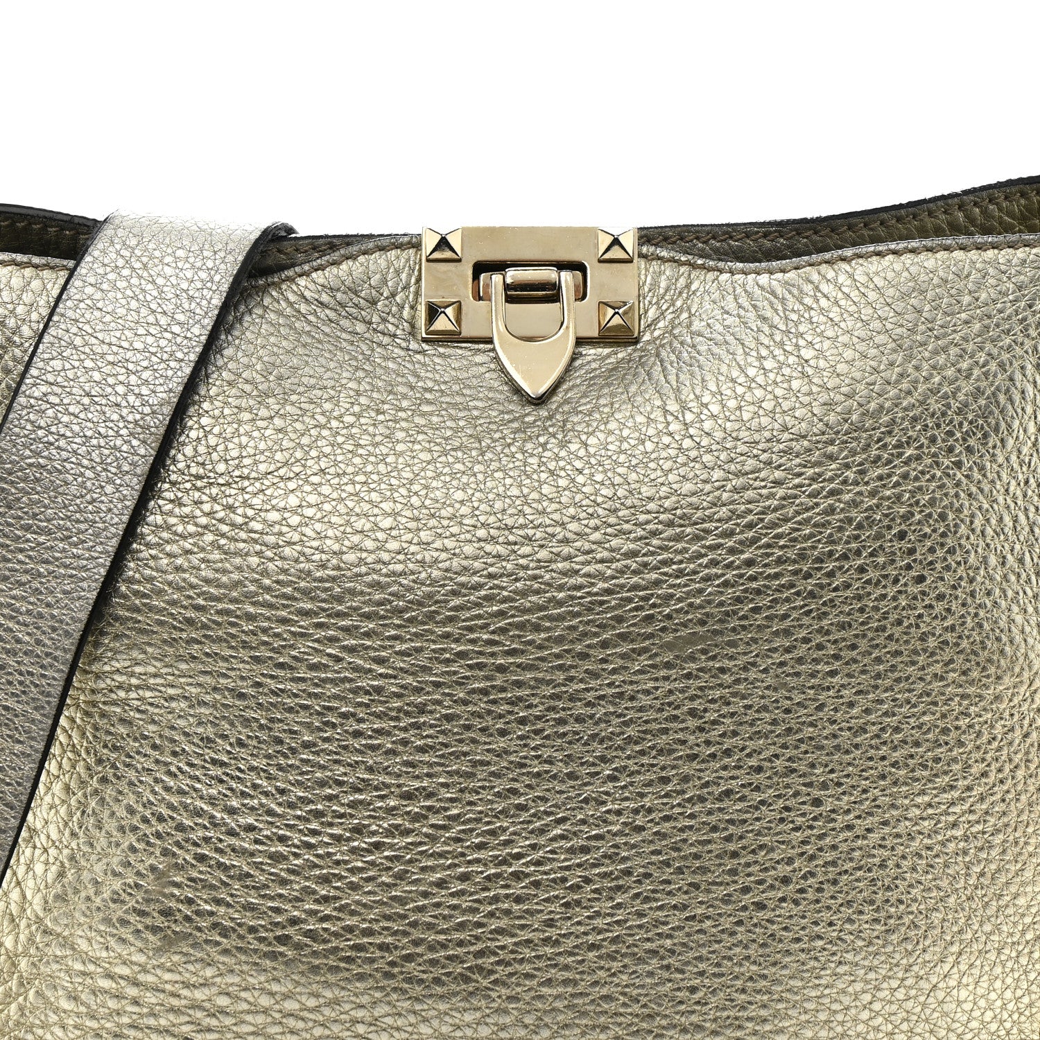 Valentino Garavani Metallic Pebbled Calfskin Small Rockstud Flip-Lock Messenger Bag Platino 8 of 19