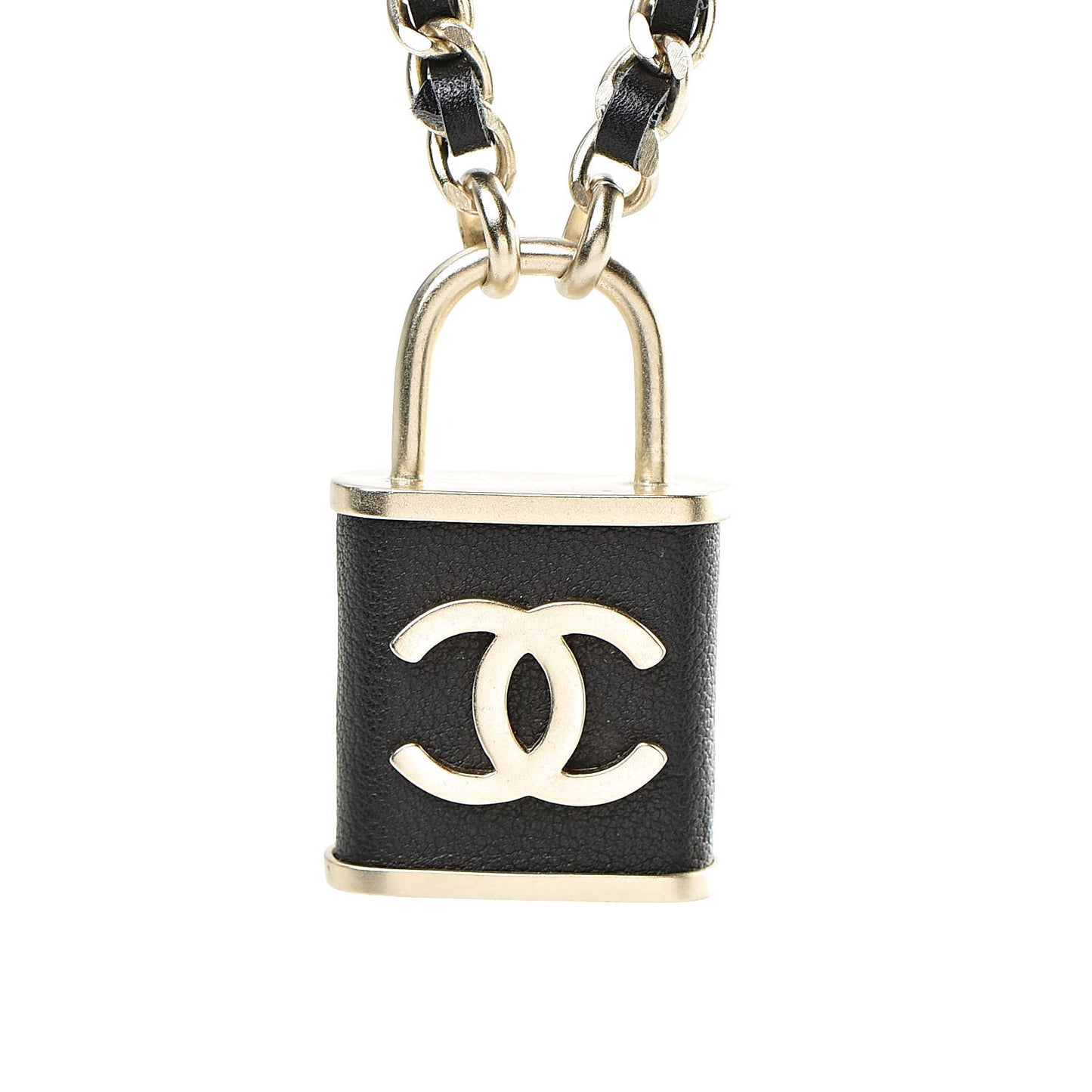 Metal Lambskin Lock Double Necklace Black