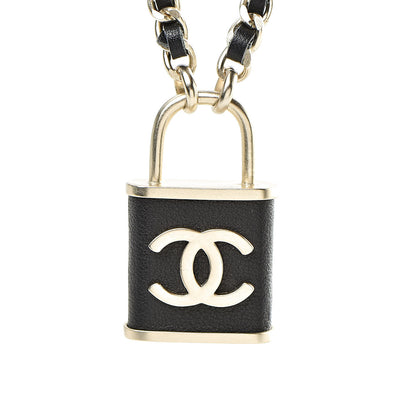 Chanel Metal Lambskin Lock Double Necklace Black 4 of 6