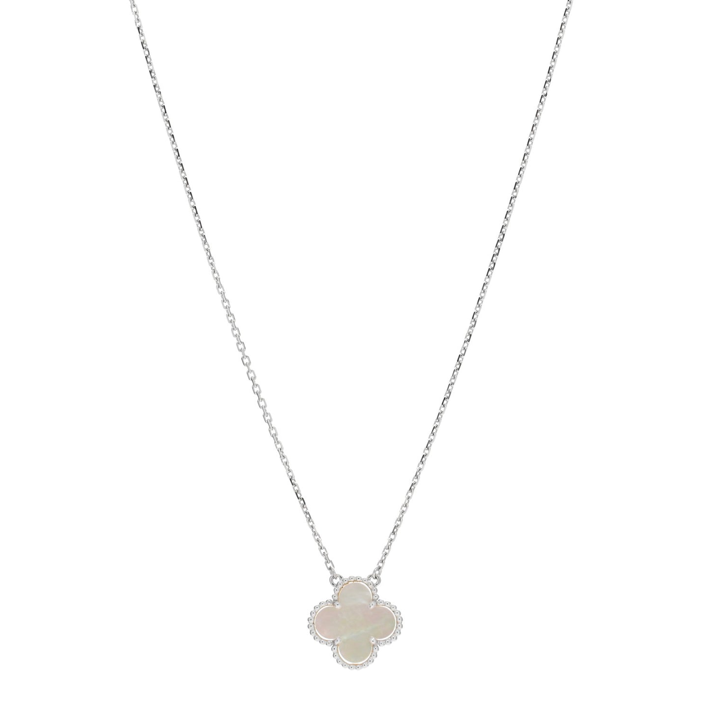 18K White Gold Mother Of Pearl Vintage Alhambra Pendant Necklace