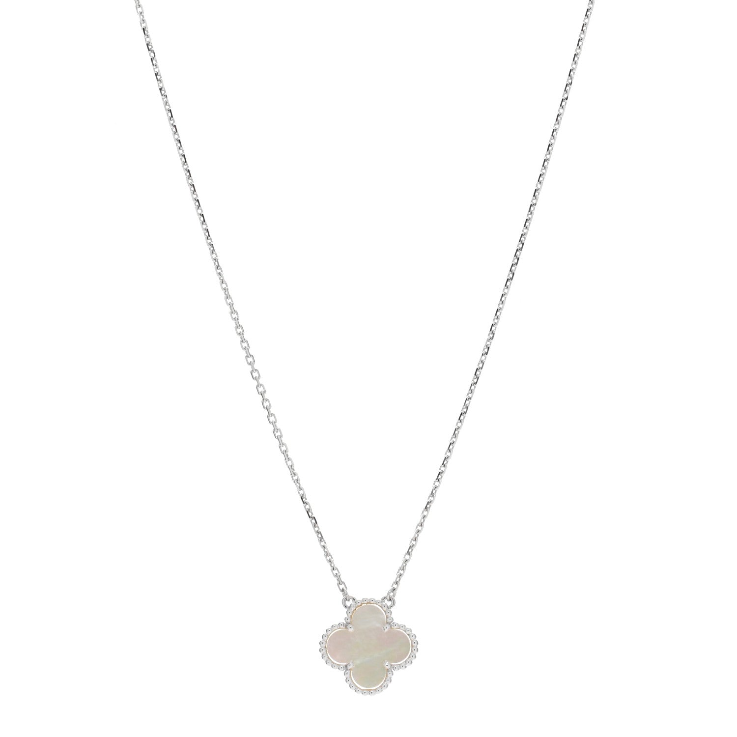 Van Cleef & Arpels 18K White Gold Mother Of Pearl Vintage Alhambra Pendant Necklace 1 of 4