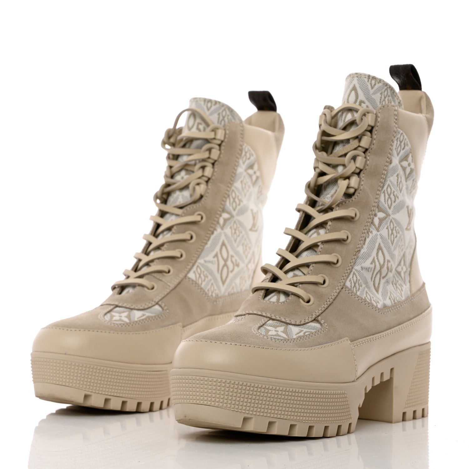 Louis Vuitton Suede Calfskin Jacquard Since 1854 Laureate Platform Desert Boots 38 Beige 3 of 12