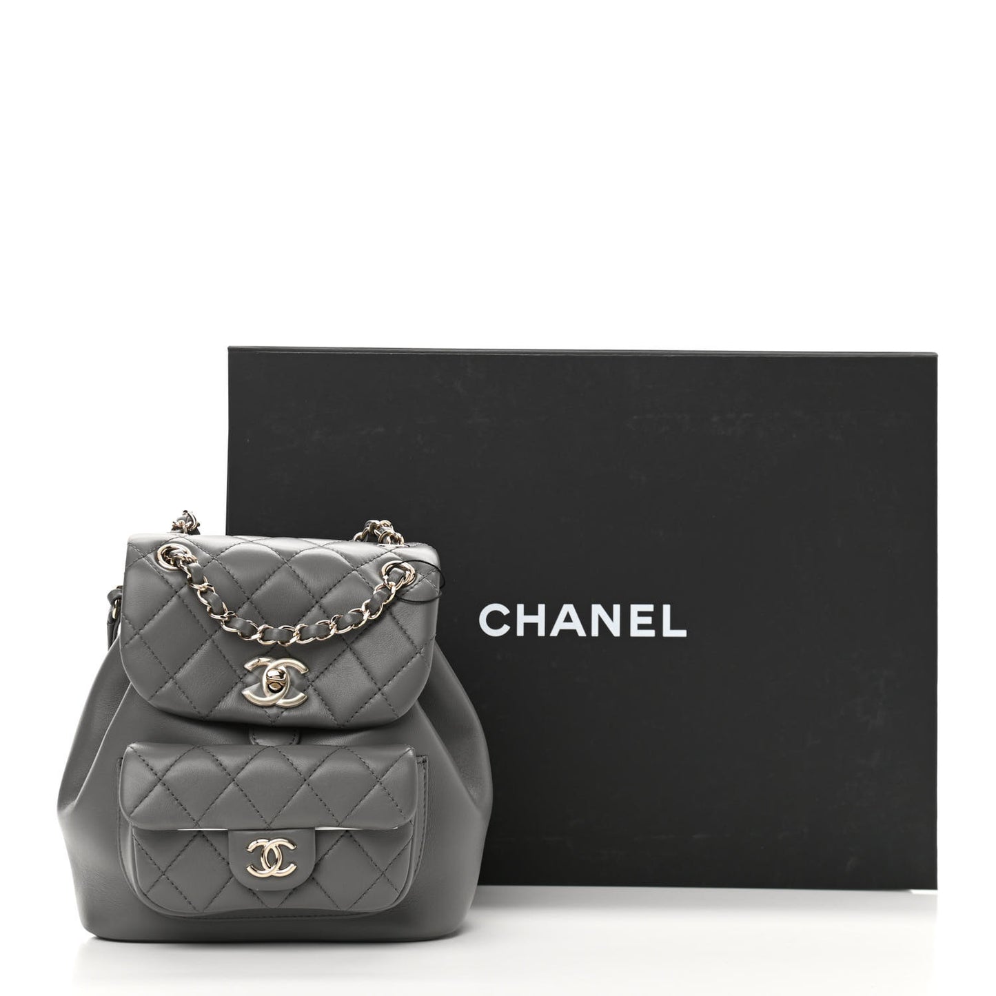 Lambskin Quilted Small Duma Drawstring Backpack Grey