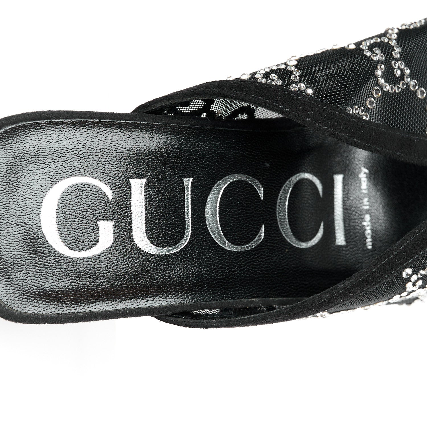 Gucci Tela Retino Kid Scamosciato Crystal GG Monogram Square G 95mm Slide Sandals 37 Black 7 of 9