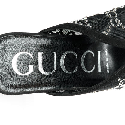 Gucci Tela Retino Kid Scamosciato Crystal GG Monogram Square G 95mm Slide Sandals 37 Black 7 of 9