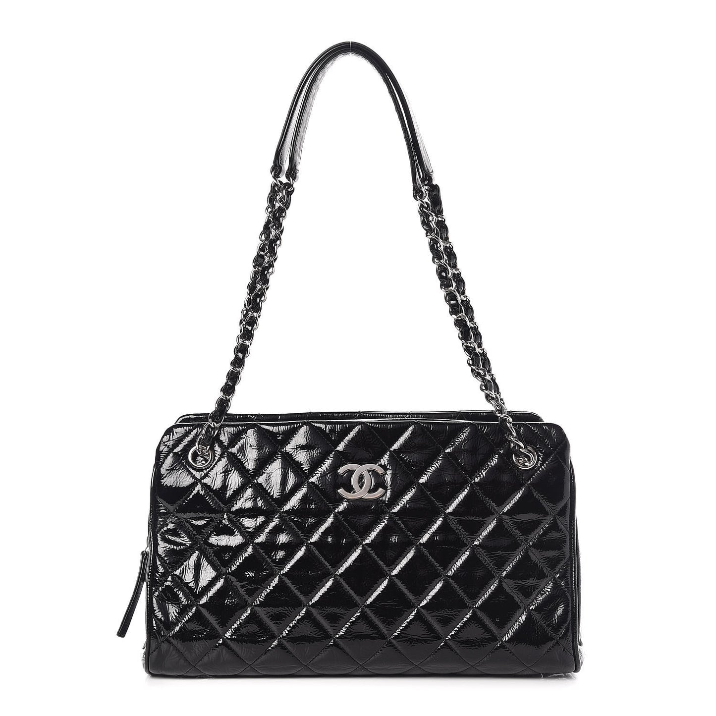 Patent Quilted Tote Black