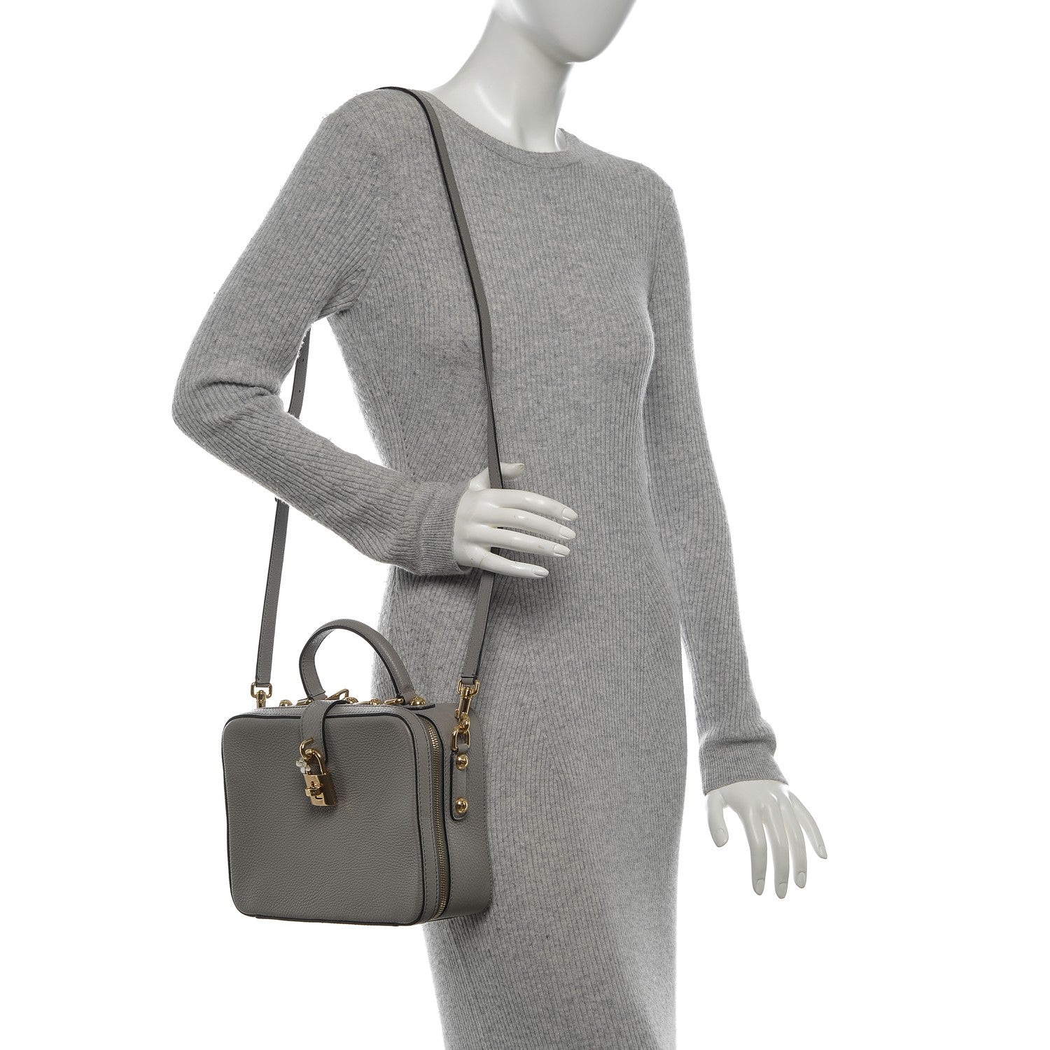 Dolce & Gabbana Drummed Calfskin Rosaria Shoulder Bag Grigio 2 of 6