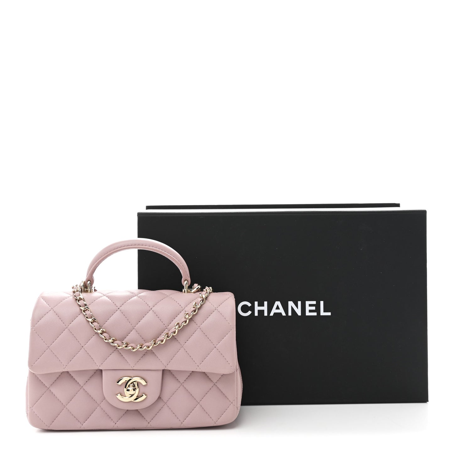 Lambskin Quilted Mini Top Handle Rectangular Flap Light Pink