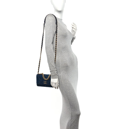Chanel Denim Quilted Chanel 19 Wallet On Chain WOC Blue 2 of 11