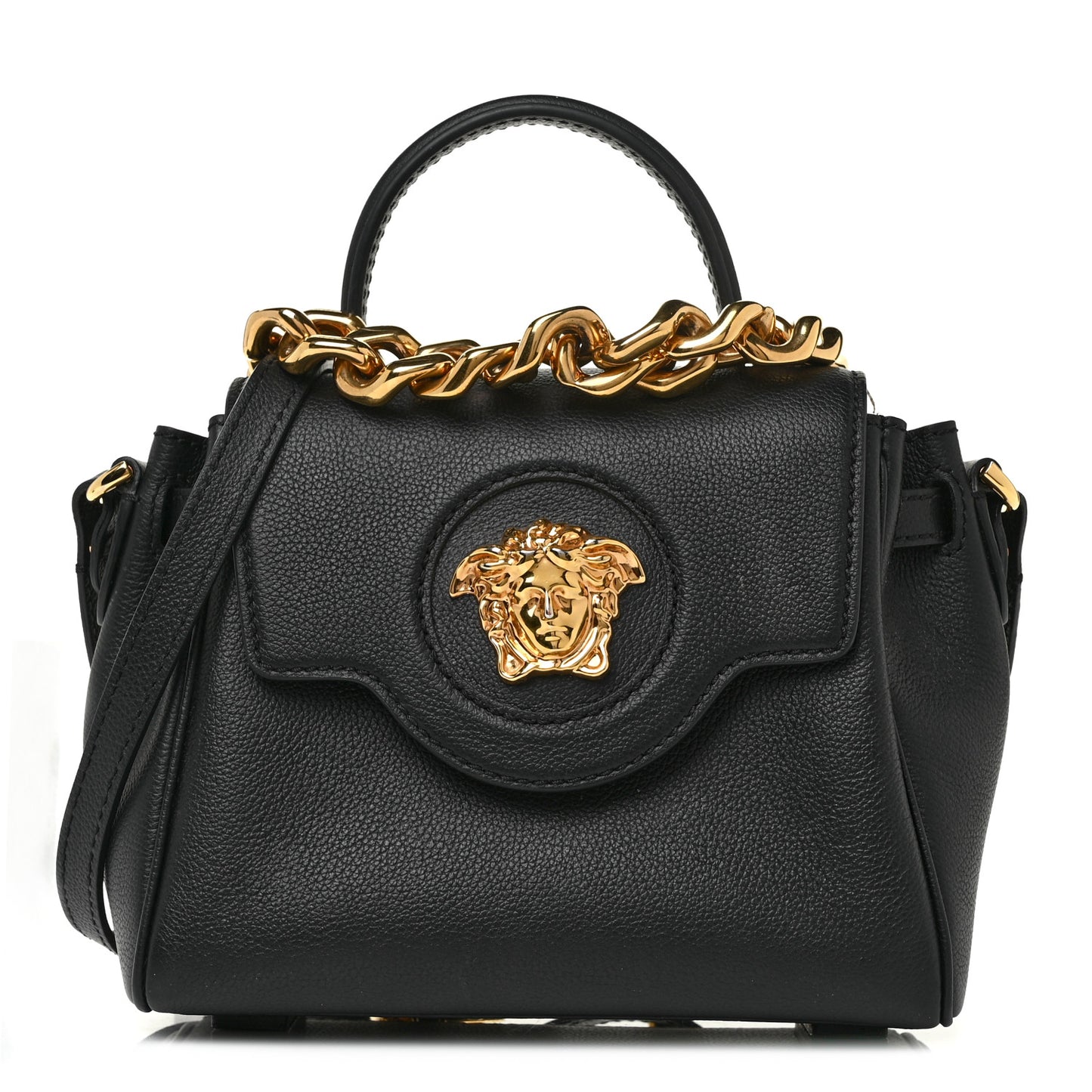 Grained Calfskin Small La Medusa Top Handle Bag Black