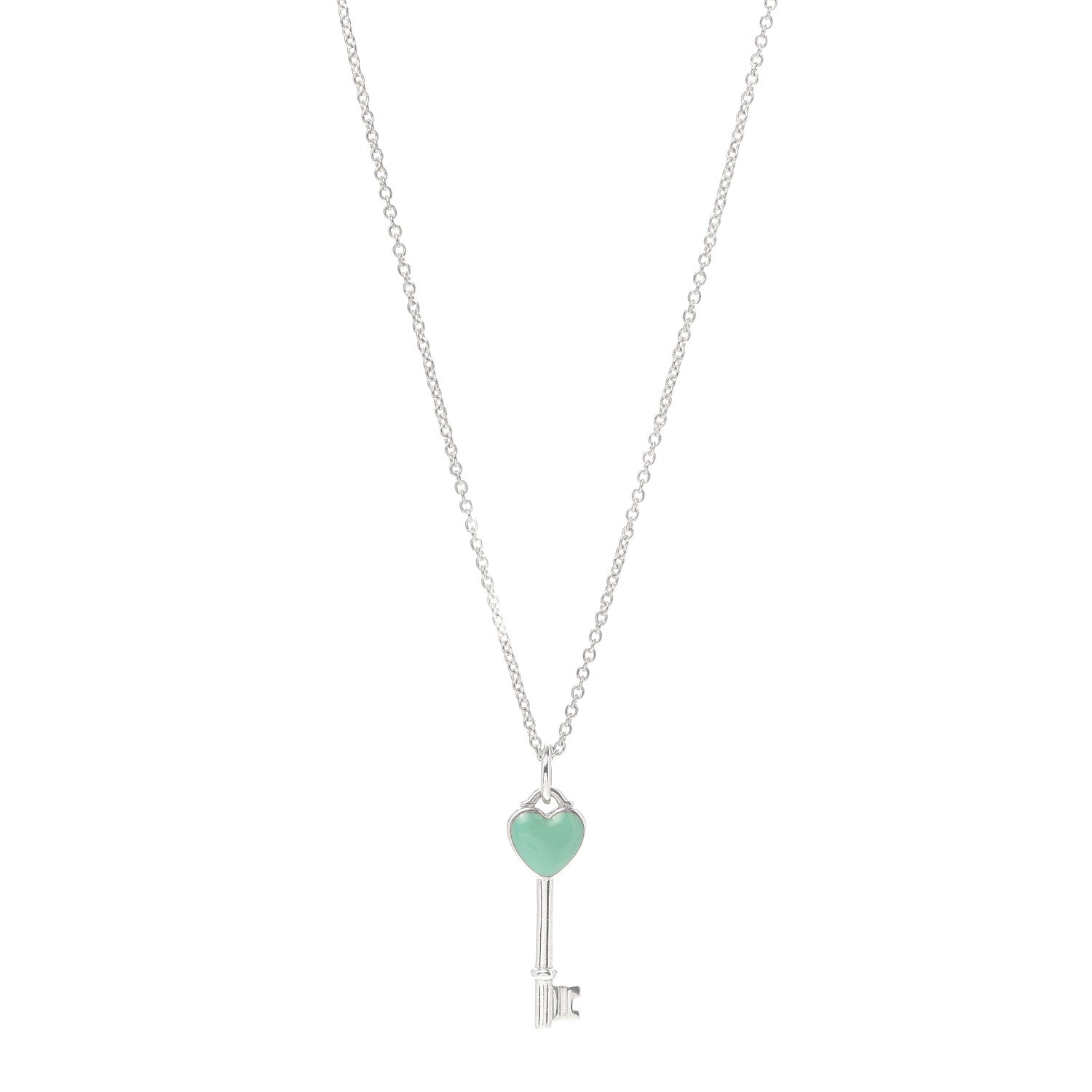 Tiffany Sterling Silver Enamel Heart Key Pendant Necklace Tiffany Blue 1 of 5