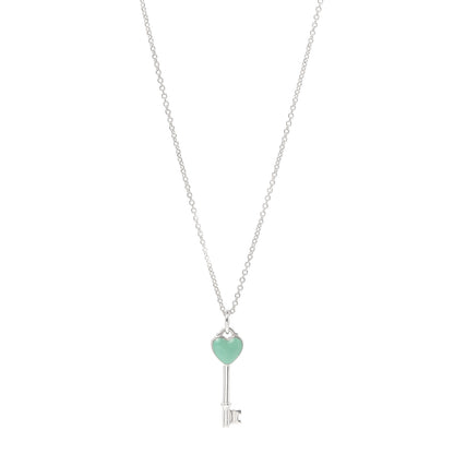 Tiffany Sterling Silver Enamel Heart Key Pendant Necklace Tiffany Blue 1 of 5