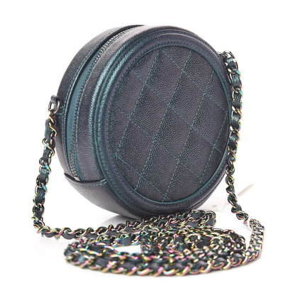 Chanel Iridescent Caviar Quilted Round Filigree Crossbody Dark Turquoise 3 of 11