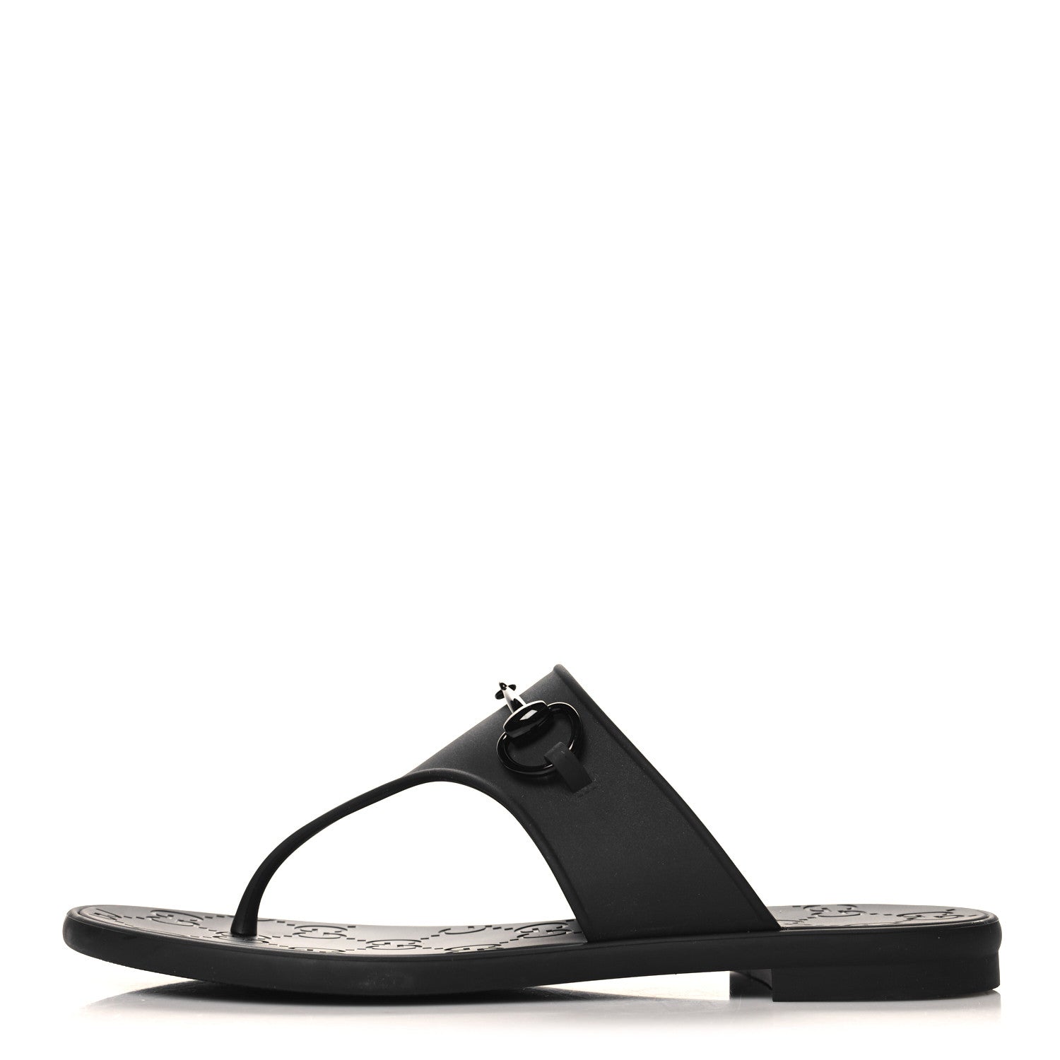 Gucci Rubber Womens Horsebit Thong Sandals 37 Black 1 of 8