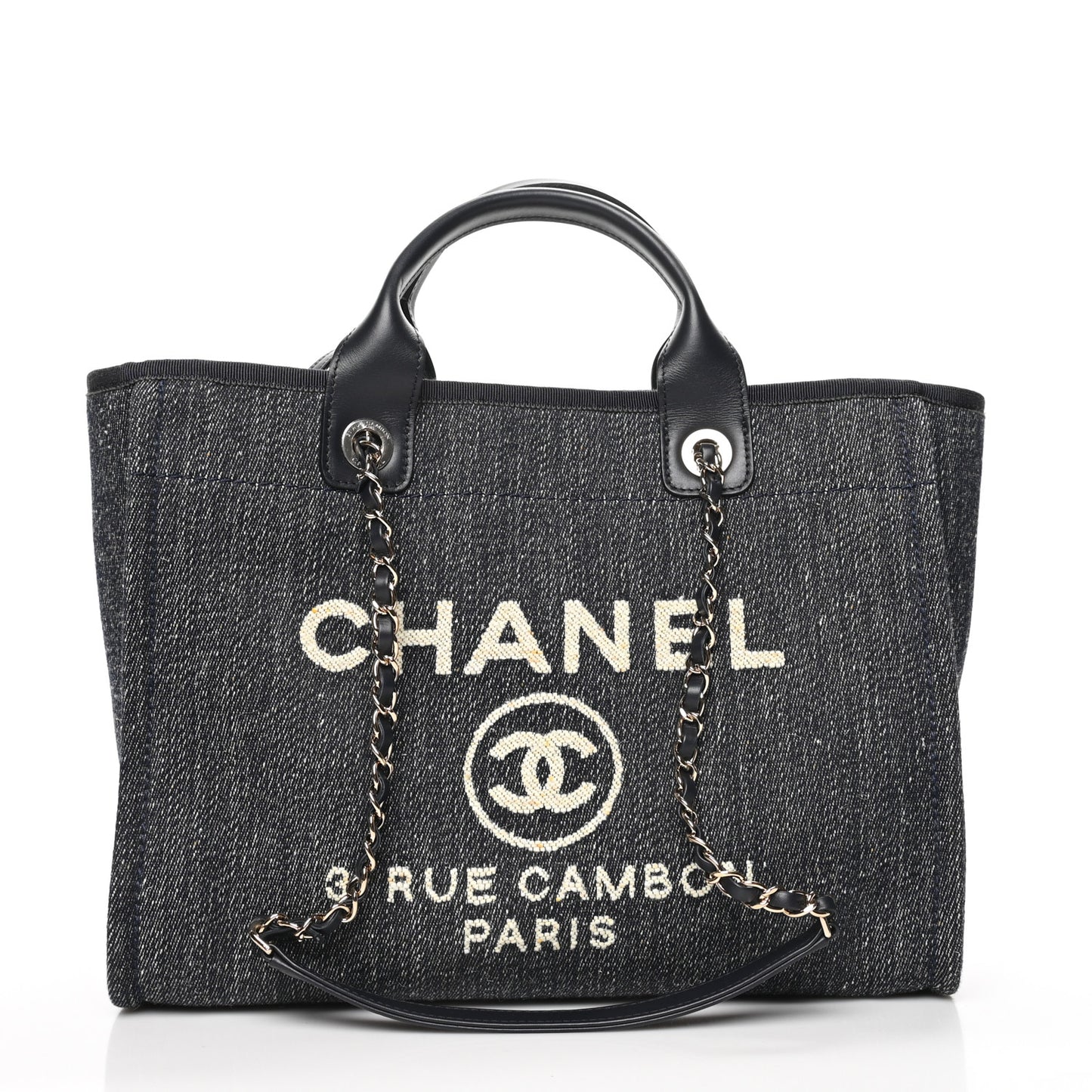 Denim Small Deauville Tote Dark Blue White