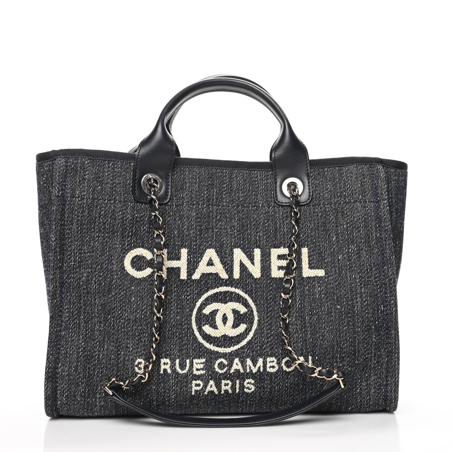Chanel Denim Small Deauville Tote Dark Blue White 3 of 11
