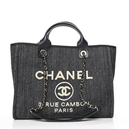 Chanel Denim Small Deauville Tote Dark Blue White 3 of 11