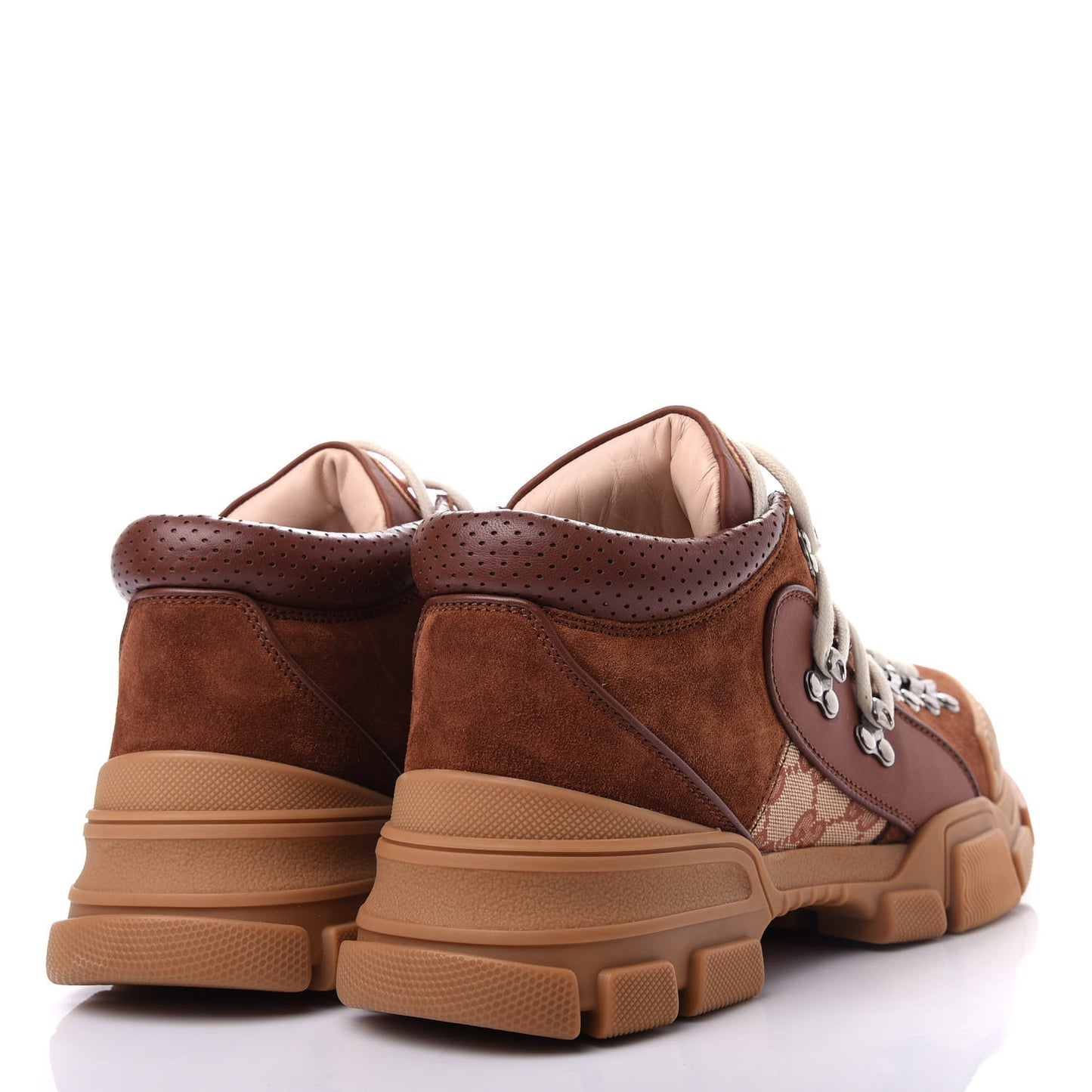 X SEGA Suede Calfskin GG Monogram Mens Flashtrek Sneakers 7.5 New Cuir Beige Ruggine