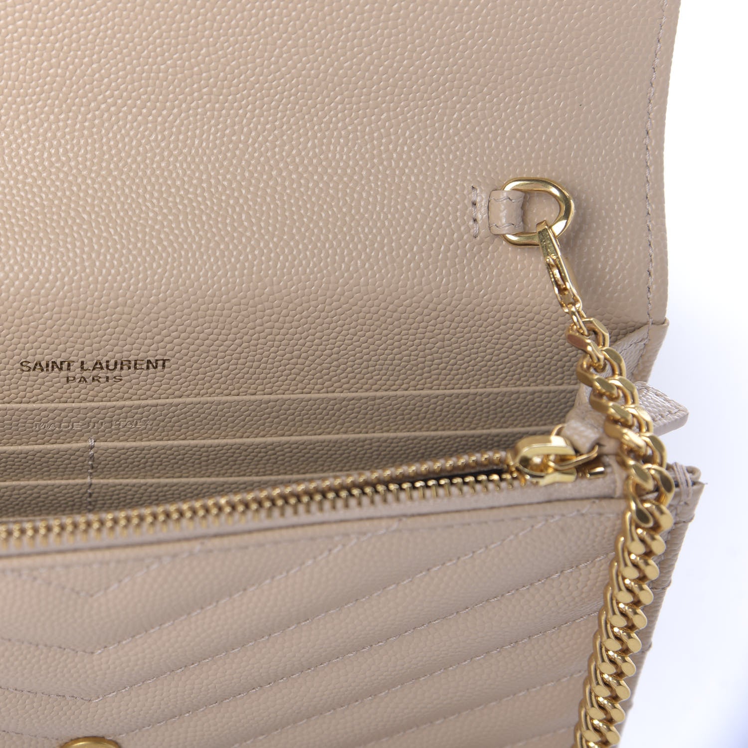 Saint Laurent Grain De Poudre Matelasse Chevron Monogram Envelope Chain Wallet Nude Powder 8 of 10