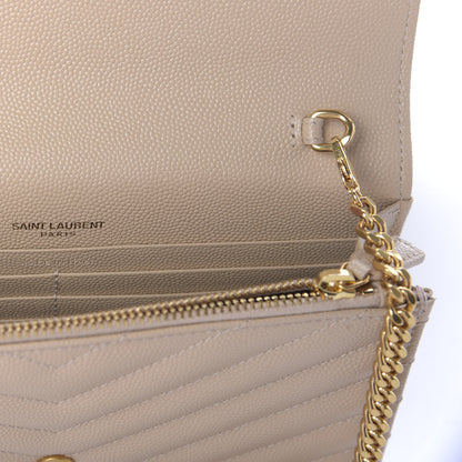 Saint Laurent Grain De Poudre Matelasse Chevron Monogram Envelope Chain Wallet Nude Powder 8 of 10