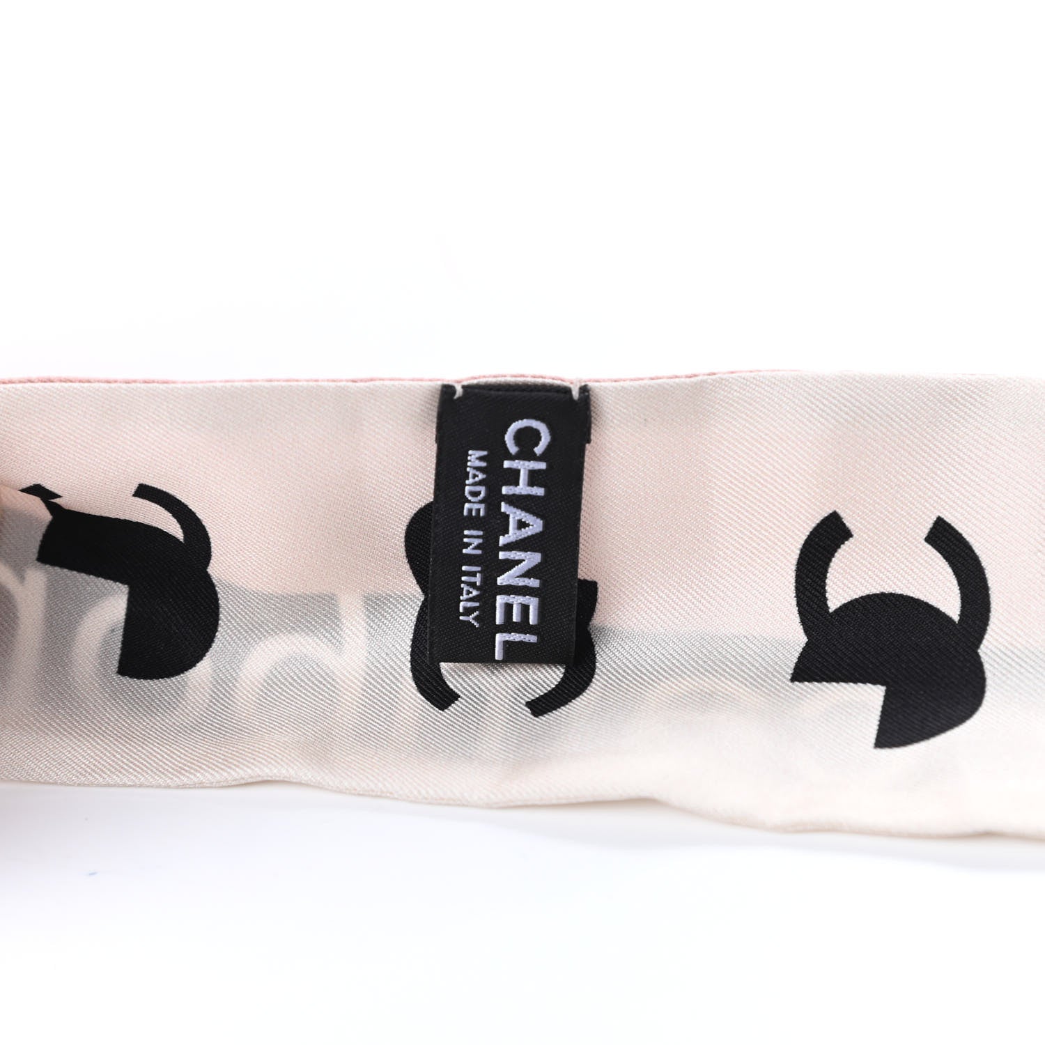 Chanel Silk 31 Rue Cambon CC Slim Bandeau Scarf Ecru Pink Black 2 of 2