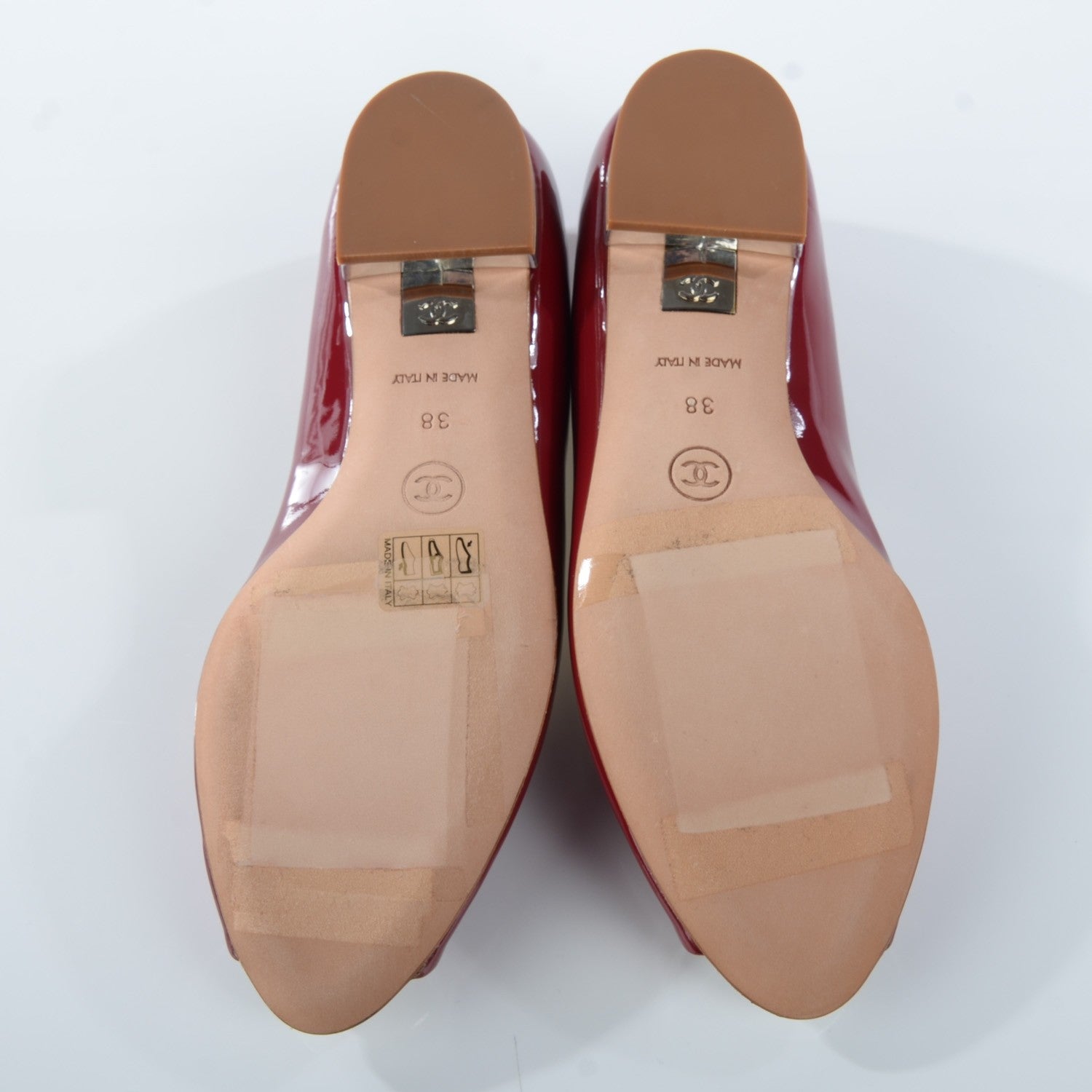Chanel Patent Mirrored Peep Toe Flats 38 Red 5 of 8