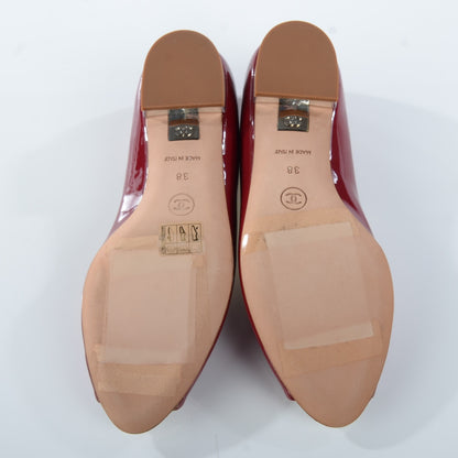 Chanel Patent Mirrored Peep Toe Flats 38 Red 5 of 8