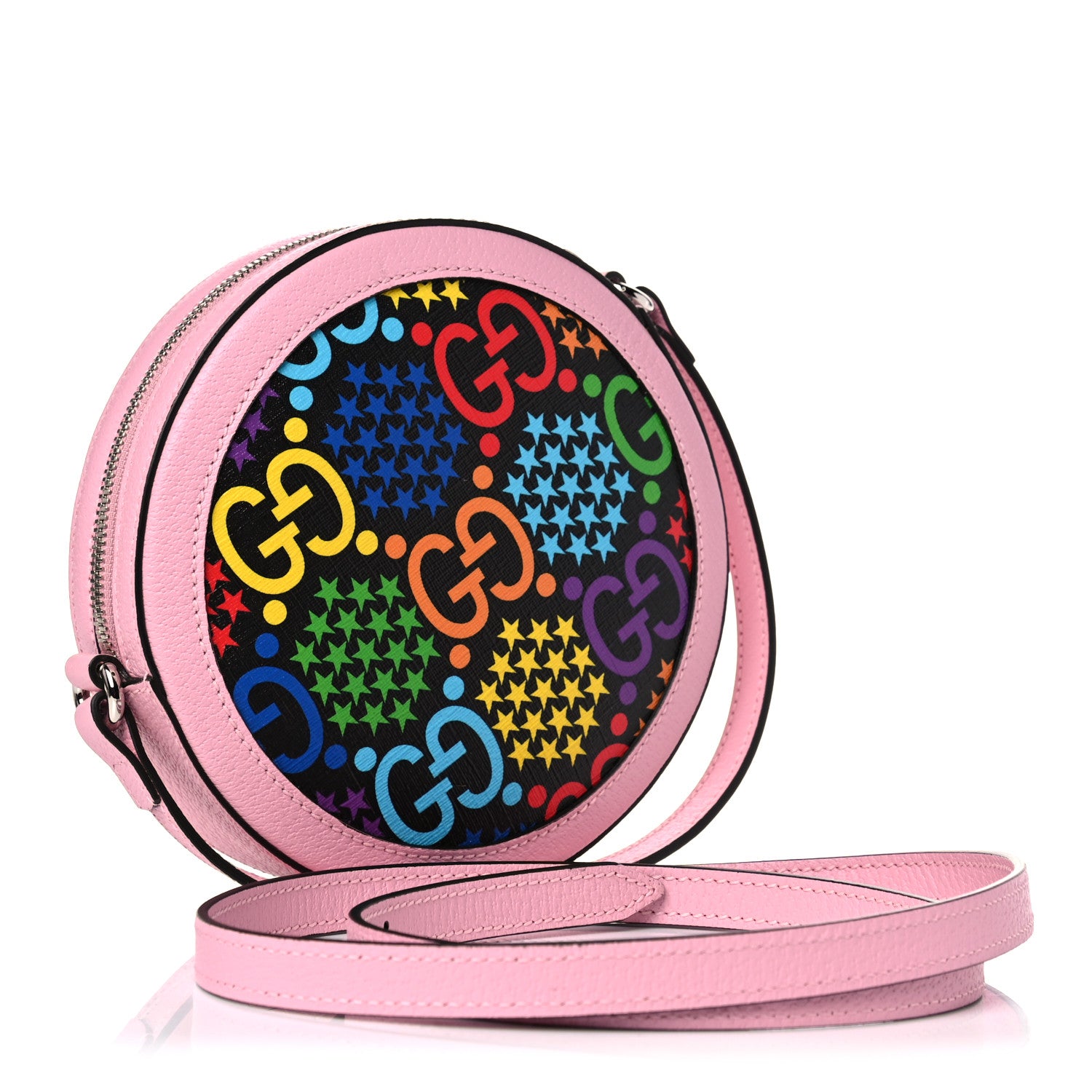 Gucci GG Supreme Monogram Psychedelic Round Shoulder Bag Black Multicolor Sugar Pink 3 of 10