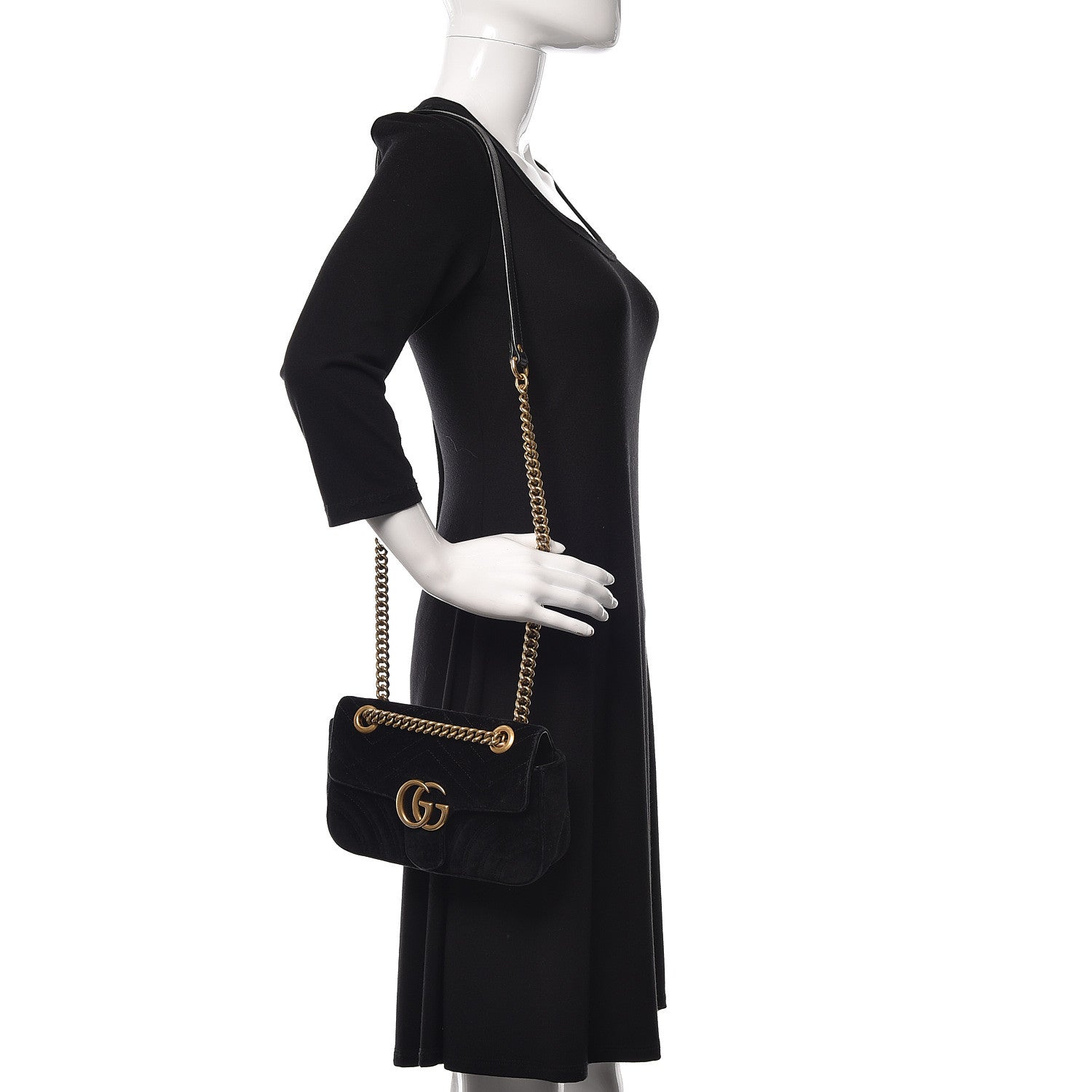 Gucci Velvet Matelasse Mini GG Marmont Shoulder Bag Black 2 of 15