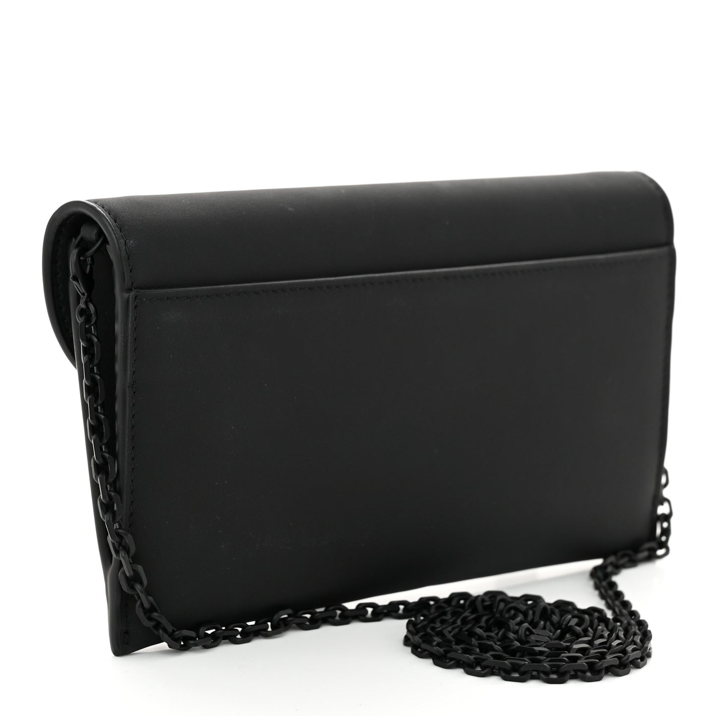 Ultra Matte Calfskin Saddle Chain Wallet Pouch Black