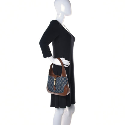 Gucci New Denim GG Monogram Calfskin Small Jackie 1961 Hobo Blue Tea Cuir 2 of 14