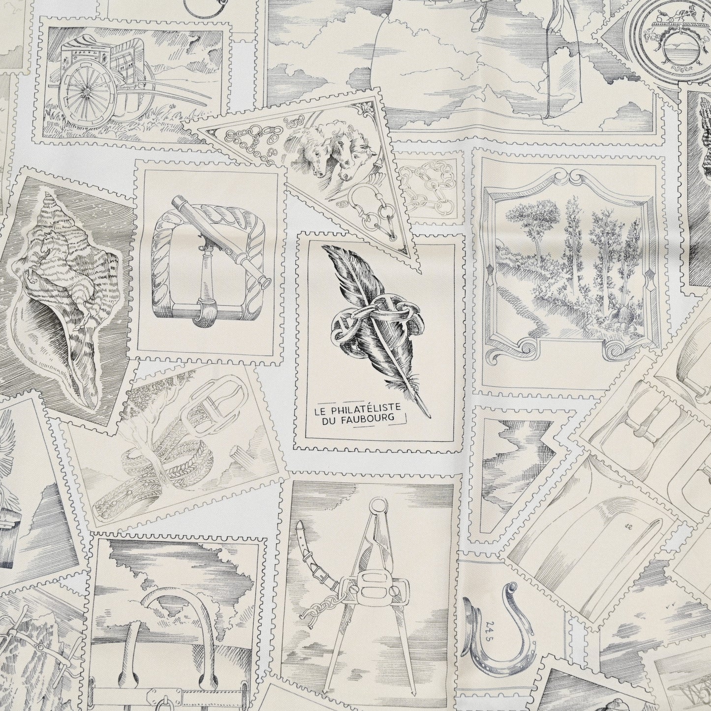 Silk Le Philateliste Du Faubourg Scarf 90 Gris Parchemin White