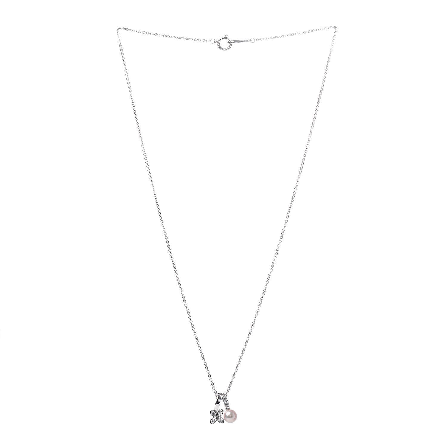 Mikimoto 18K White Gold Diamond Akoya Pearl 5.5mm Flower Pendant Necklace 4 of 7