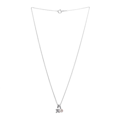 Mikimoto 18K White Gold Diamond Akoya Pearl 5.5mm Flower Pendant Necklace 4 of 7