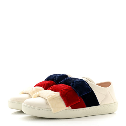 Gucci Calfskin Velvet Womens Bow Ace Sneakers 35 White 3 of 10
