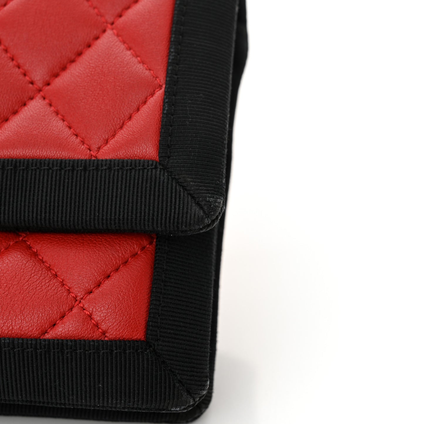 Lambskin Grosgrain Quilted Flap Red Black