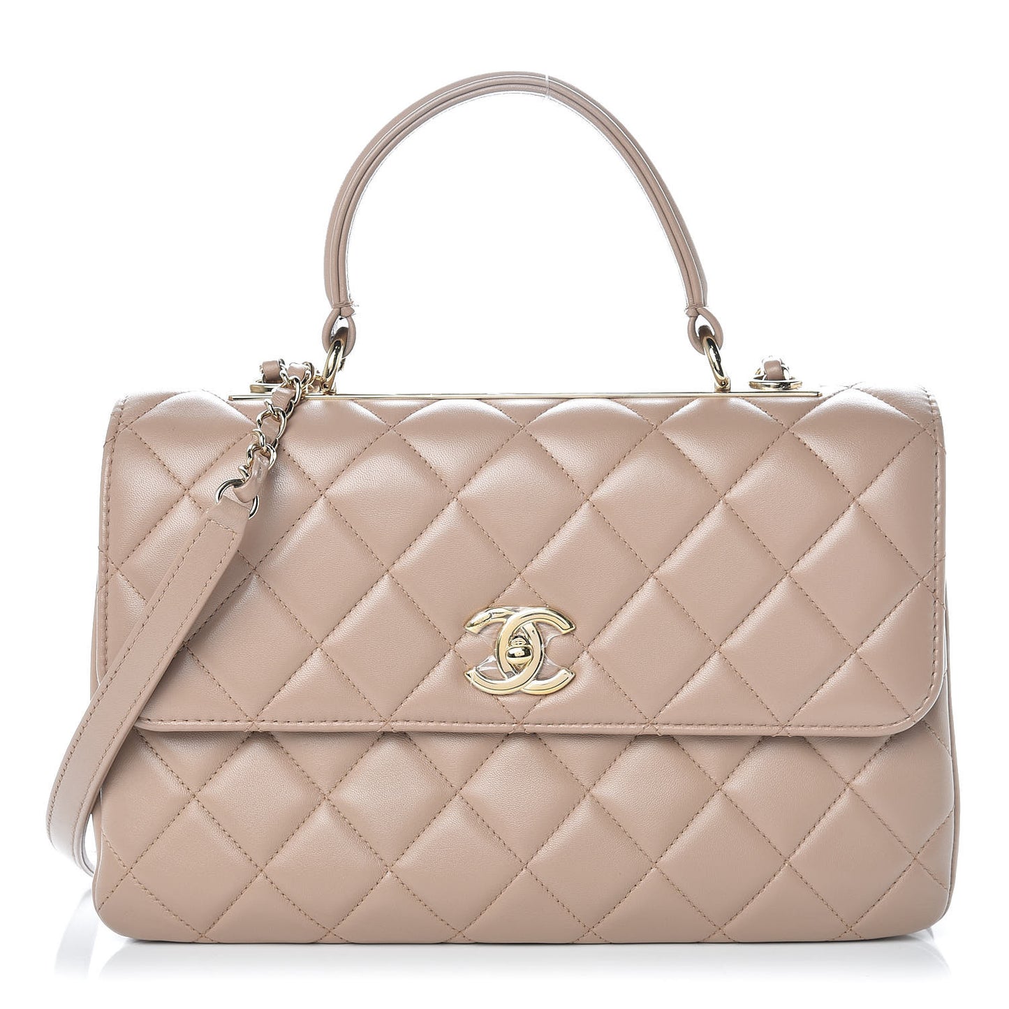 Lambskin Quilted Medium Trendy CC Flap Dual Handle Bag Beige