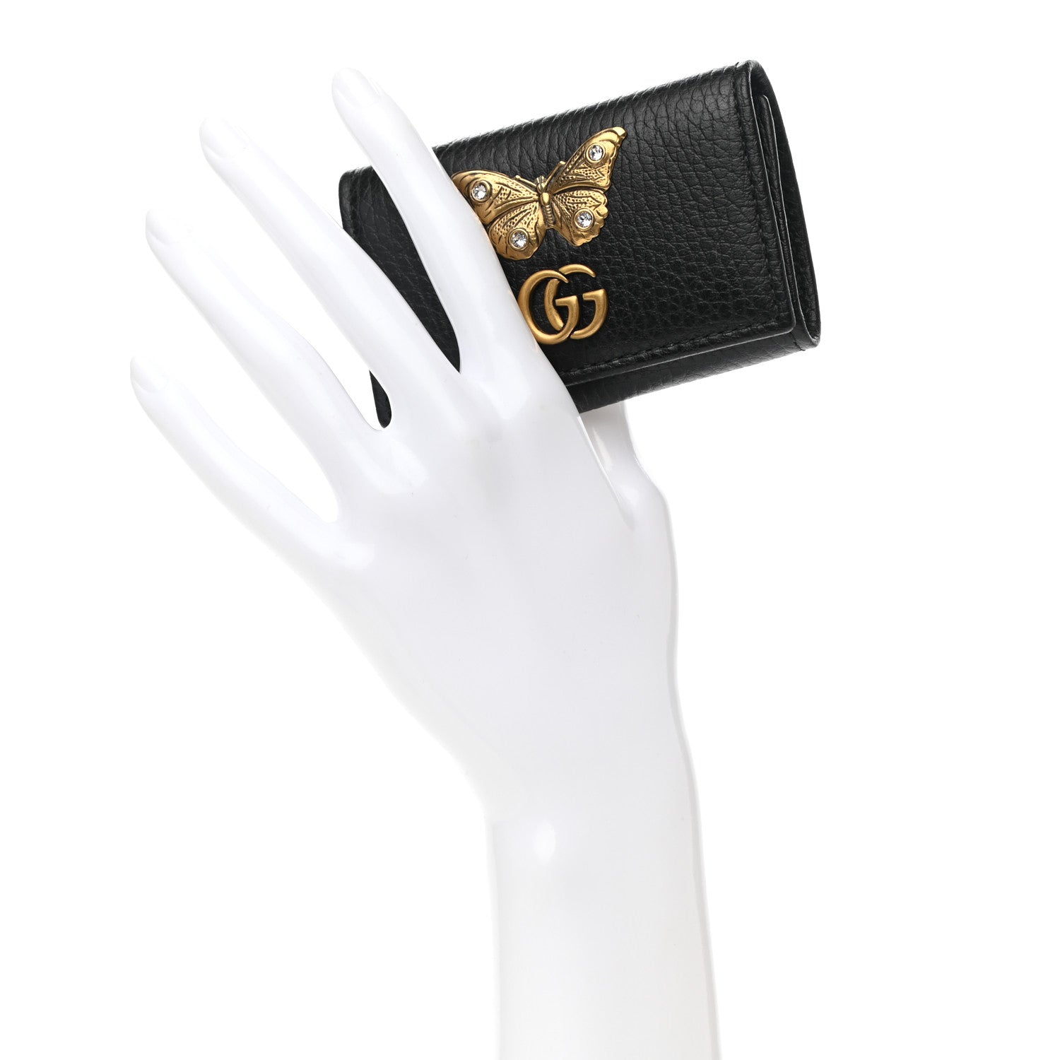 Gucci Pebbled Calfskin Butterfly 6 Key Holder Case Black 2 of 10
