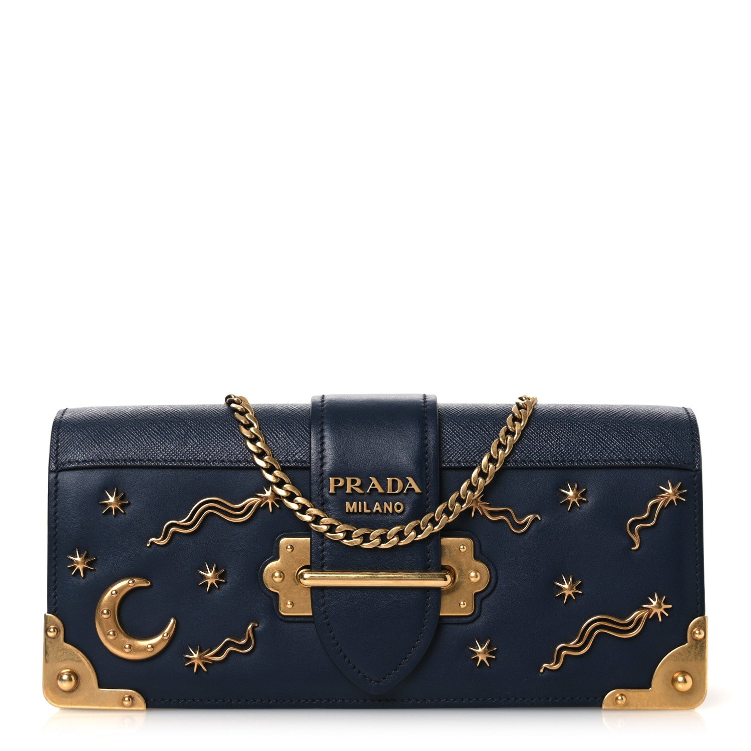 Prada City Calf Saffiano Astrology Cahier Clutch With Chain Baltico 1 of 10