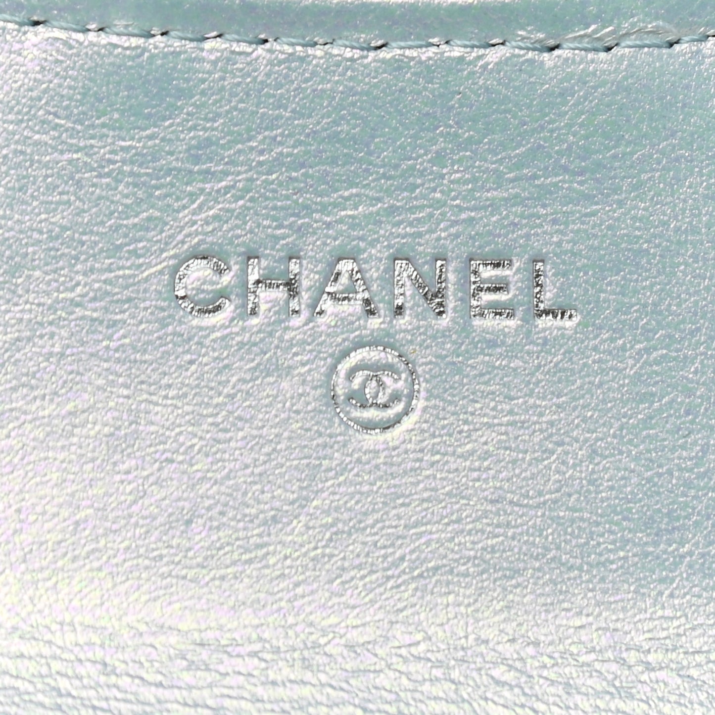 Iridescent Calfskin Quilted Flap Card Holder Light Blue