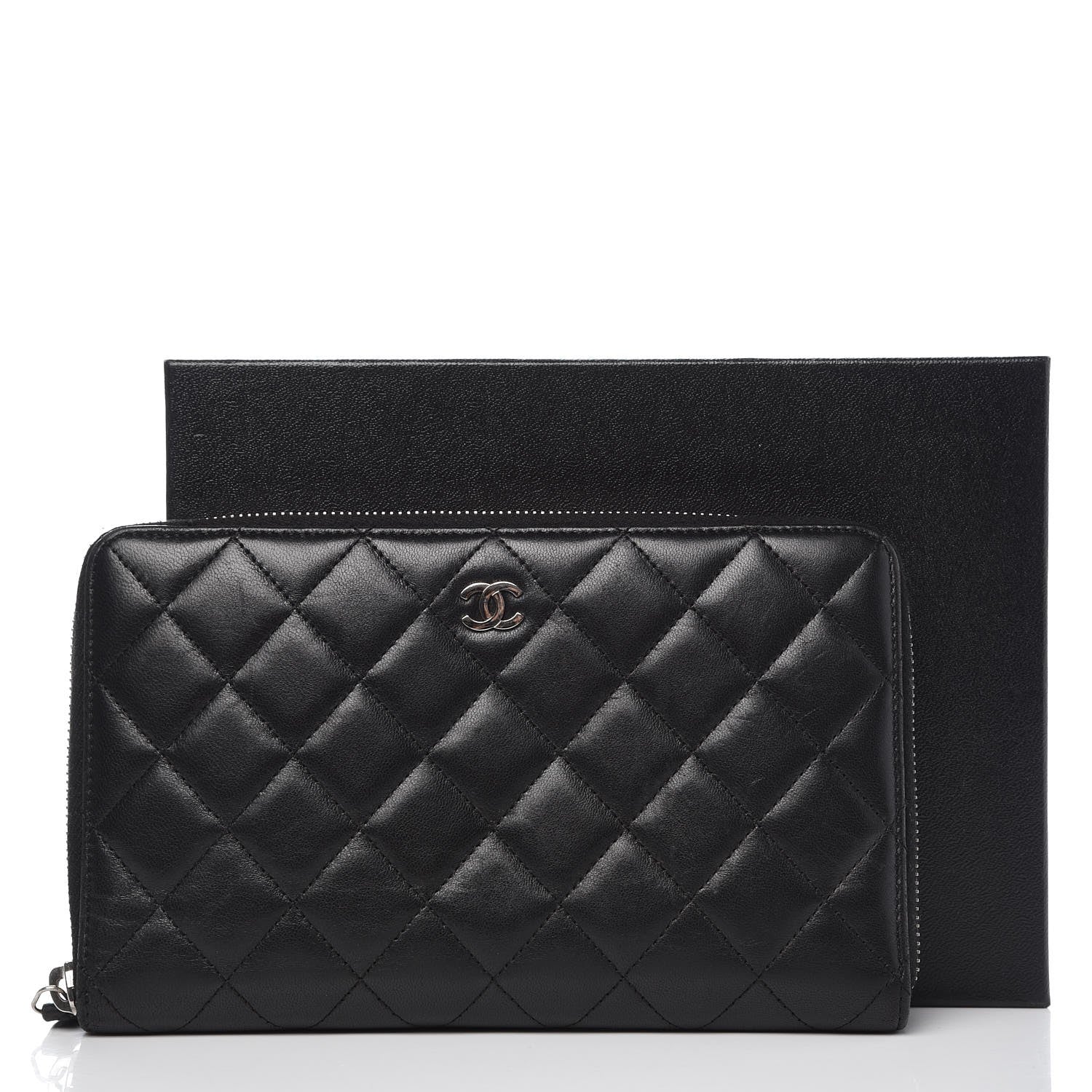 Chanel Lambskin Quilted Large Zip Around Organizer Wallet Black 13 of 13