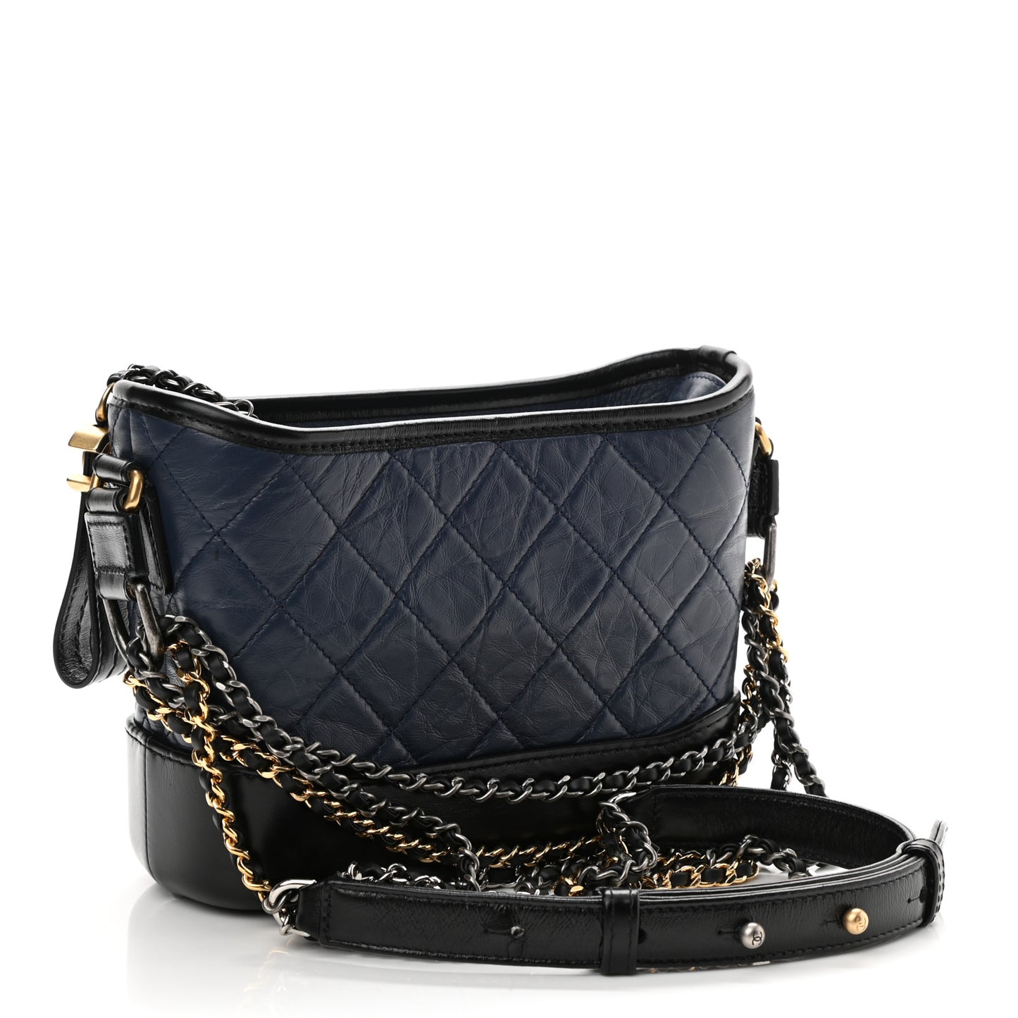 Aged Calfskin Quilted Small Gabrielle Hobo Navy Black