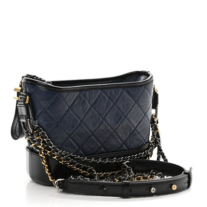 Chanel Aged Calfskin Quilted Small Gabrielle Hobo Navy Black 3 of 10