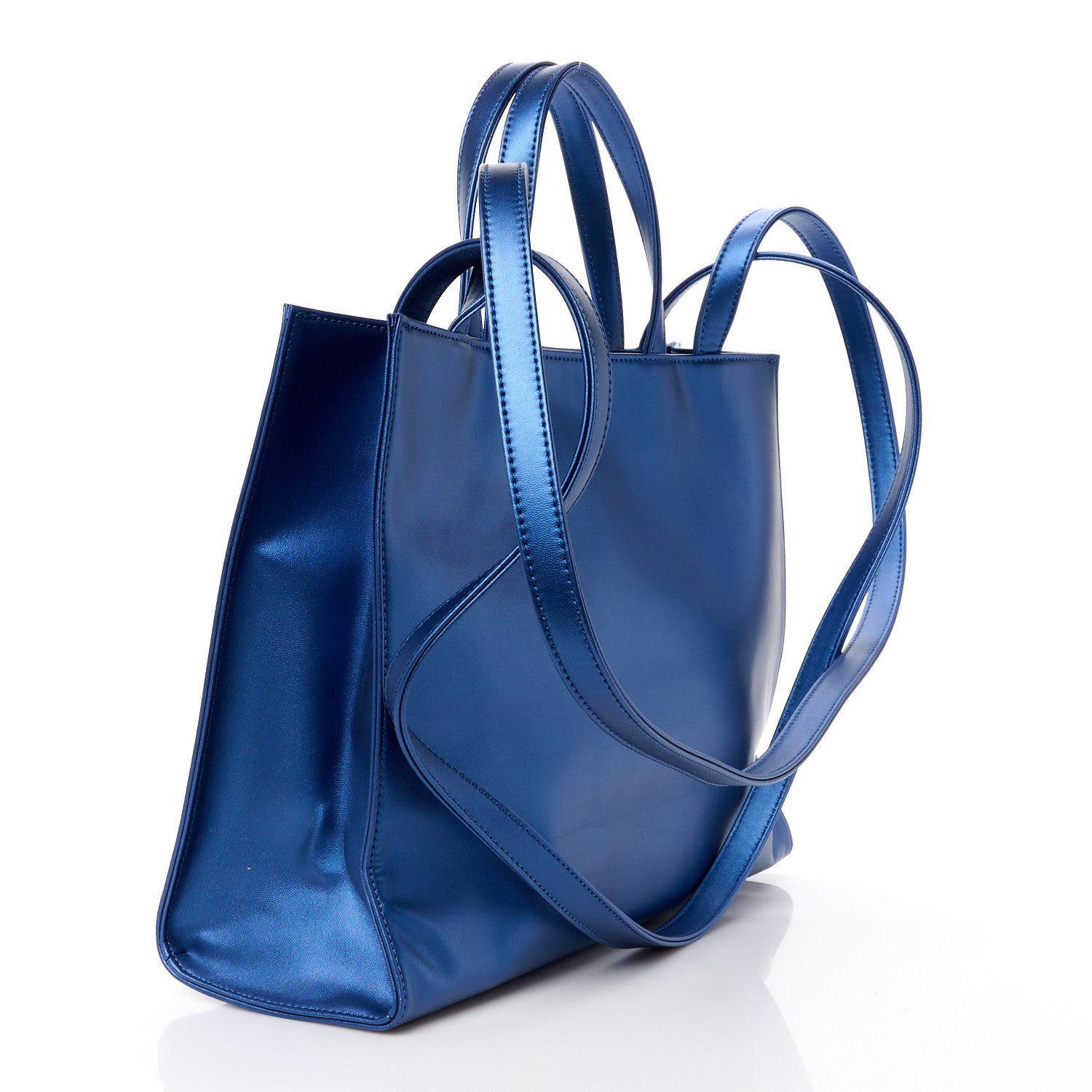 Telfar Metallic Vegan Leather Medium Shopping Bag Cobalt 3 of 12