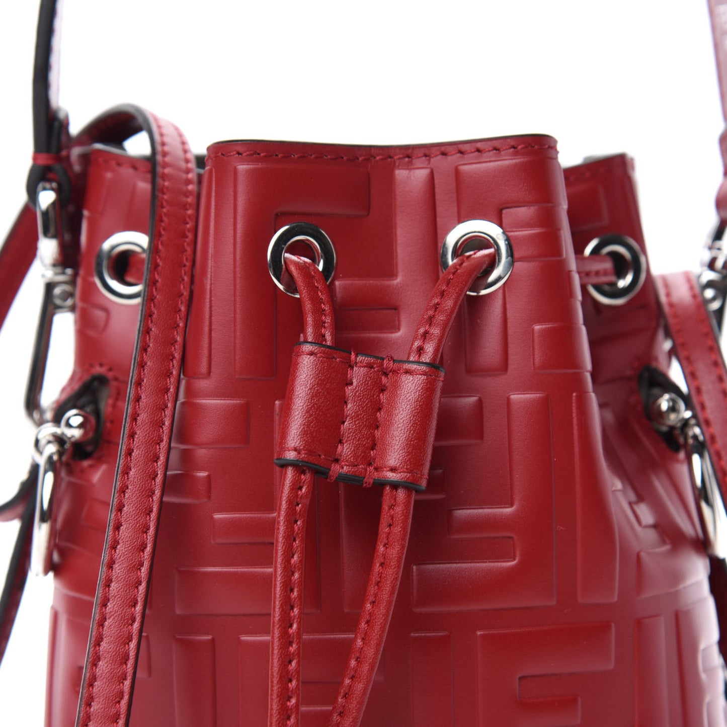 Vitello Liberty F is Fendi FF 1974 Embossed Mini Mon Tresor Bucket Bag Fragola